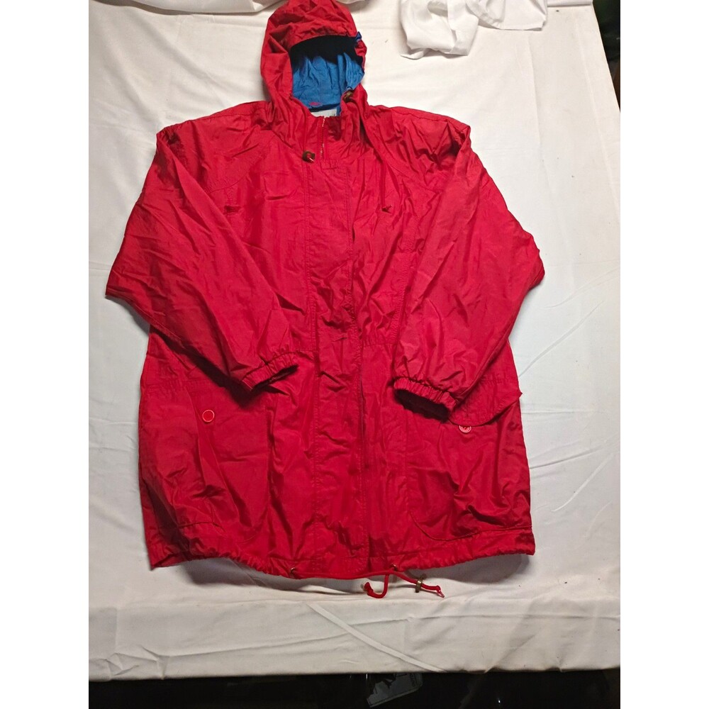 Vintage Cabin Creek Womens L 12/14 Red Hooded Windbreaker Jacket Blue Lined